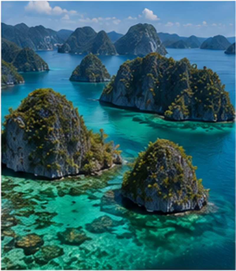 Gugusan pulau Raja Ampat dengan laut biru jernih